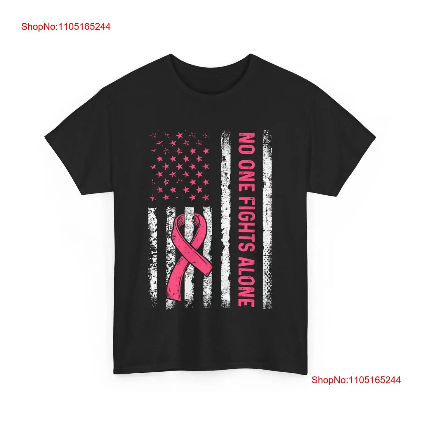 No One Fights Breast Cancer Alone American Flag Pink Ribbon T Shirt vintage Washed fashion designer clothes Breathable Unisex