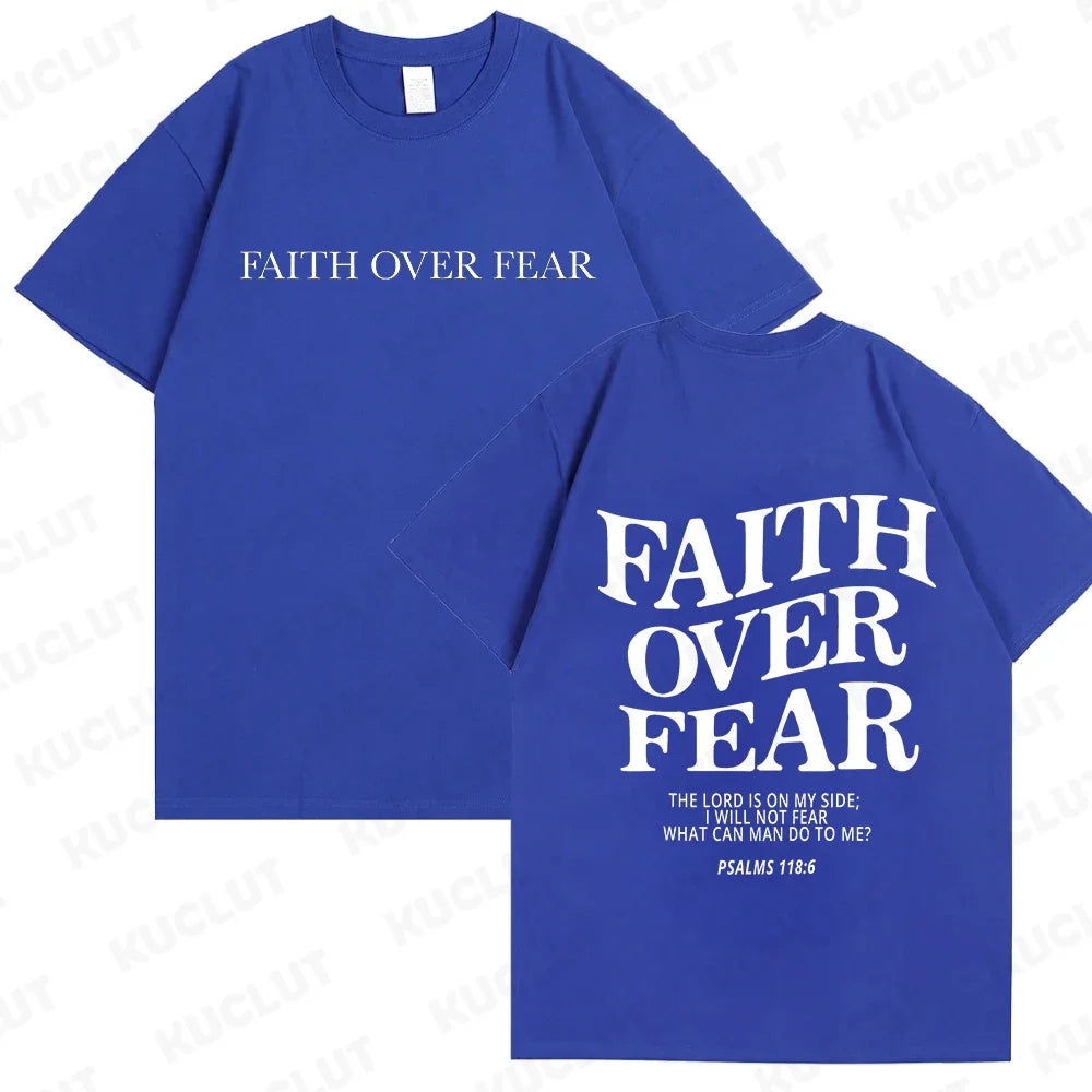the FAITH OVER FEAR - Christian Women T-Shirts, Christian Clothes, Jesus Fashion Trendy T-Shirts Bible Verse Sportwear Aesthetic Clothes