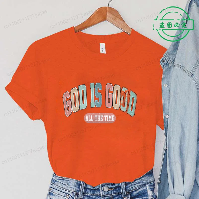 the GOD IS GOOD - God Is Good All the Time Print T-Shirts, Women Summer T Shirt Bible Verse Funny Tops Tee, Christian Jesus Female Casual Clothing
