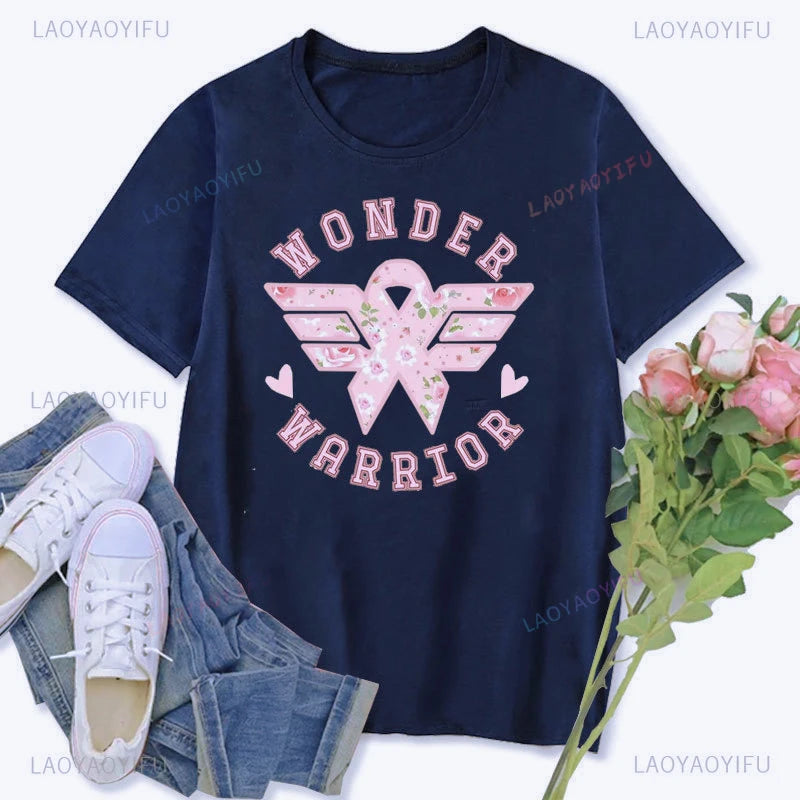 Funny in October We Wear Pink Graphic T Shirts Coquette Pink Breast Cancer Awareness Women T-shirt Wonder Warrior Fighter Tees