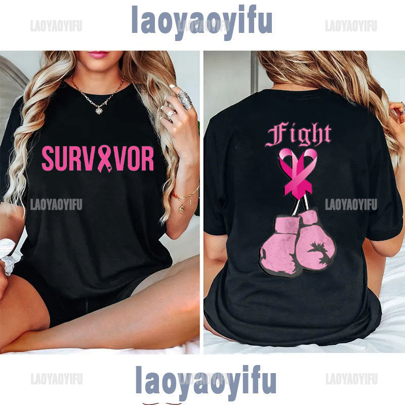 Pink Ribbon Woman Tshirt  Breast Cancer Awareness Go Pink for October Inspirational Quote FIGHT Survivor Gifts Graphic T Shirts