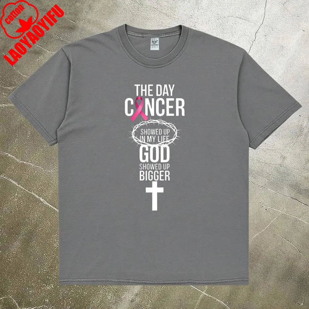 the GOD SHOWED UP - Breast Cancer Awareness Women Shirt, Breast Cancer Awareness God Showed Up Bigger Christian Quote T-Shirts Tops