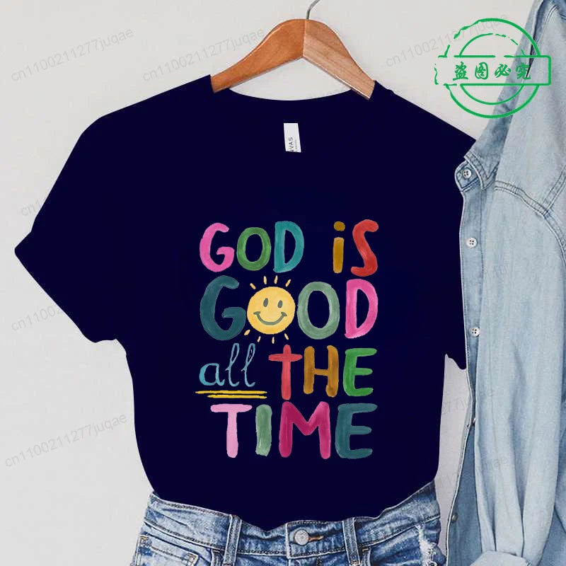 the GOD IS GOOD - God Is Good All the Time Print T-Shirts, Women Summer T Shirt Bible Verse Funny Tops Tee, Christian Jesus Female Casual Clothing