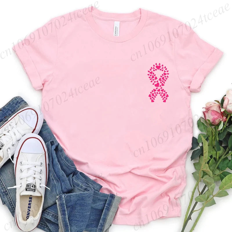 Breast Cancer Awareness Printed Women T-shirt Short Sleeve Pink Clothes Tops Breast Cancer Survivor Tee Shirt Clothing for Woman