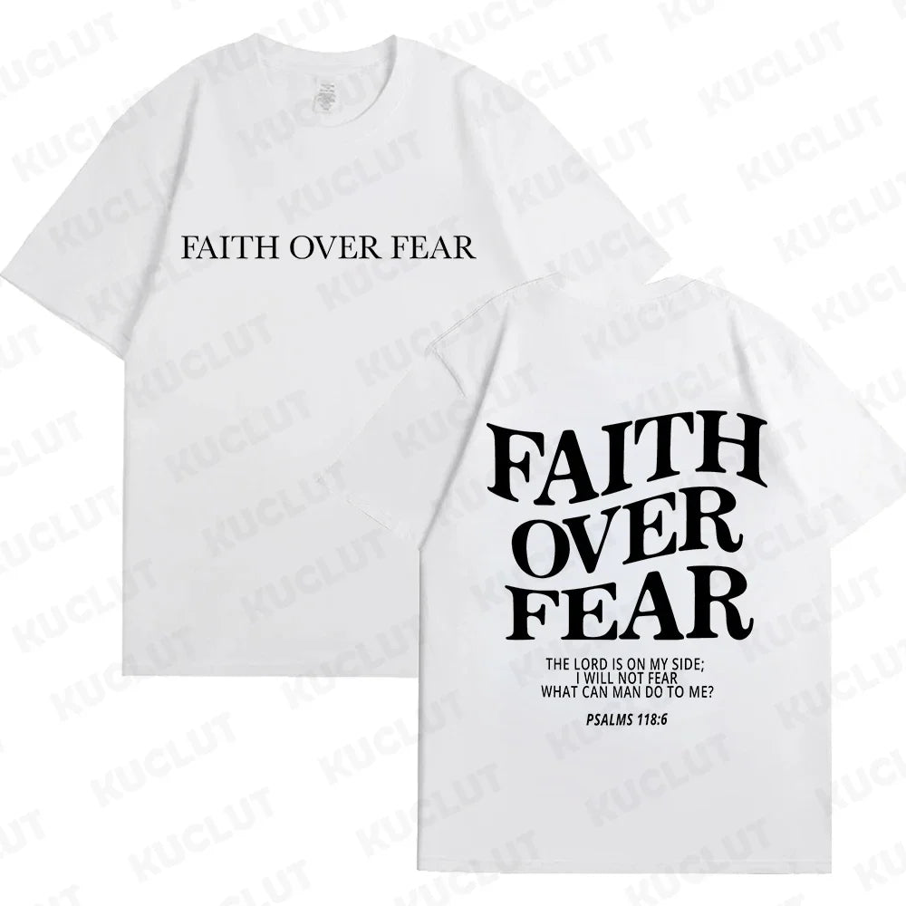 the FAITH OVER FEAR - Christian Women T-Shirts, Christian Clothes, Jesus Fashion Trendy T-Shirts Bible Verse Sportwear Aesthetic Clothes