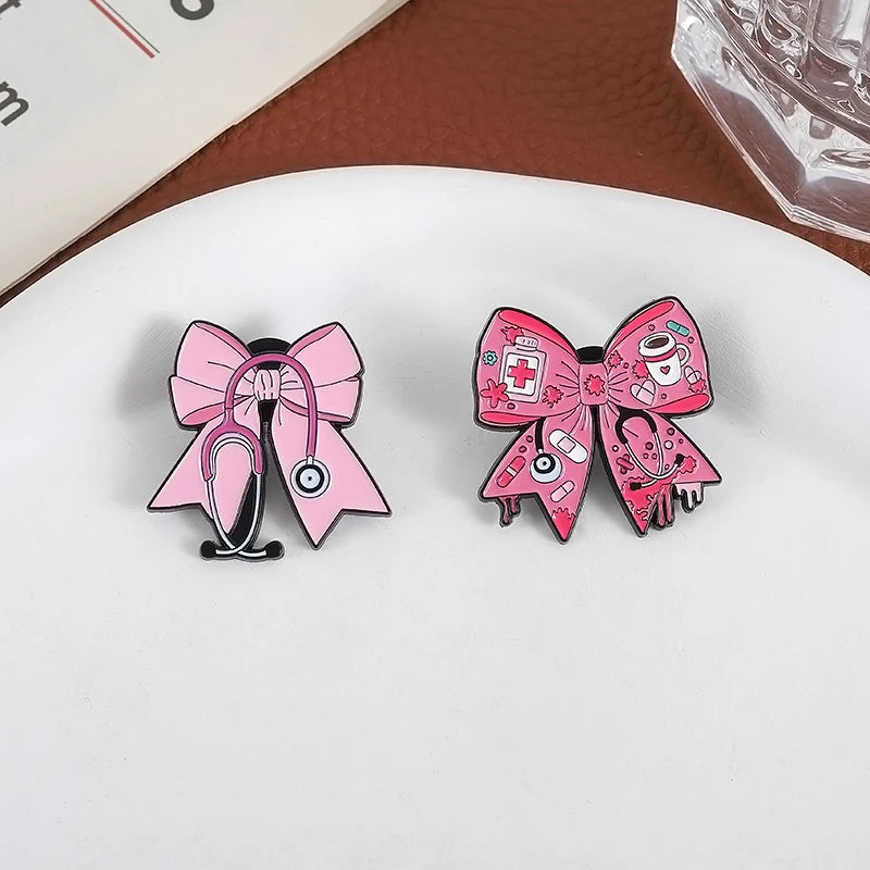 Pink Bow Stethoscope Enamel Pin Doctors Nurses Medical Series Brooches Lapel Backpack Badge Jewelry Accessories For Friends