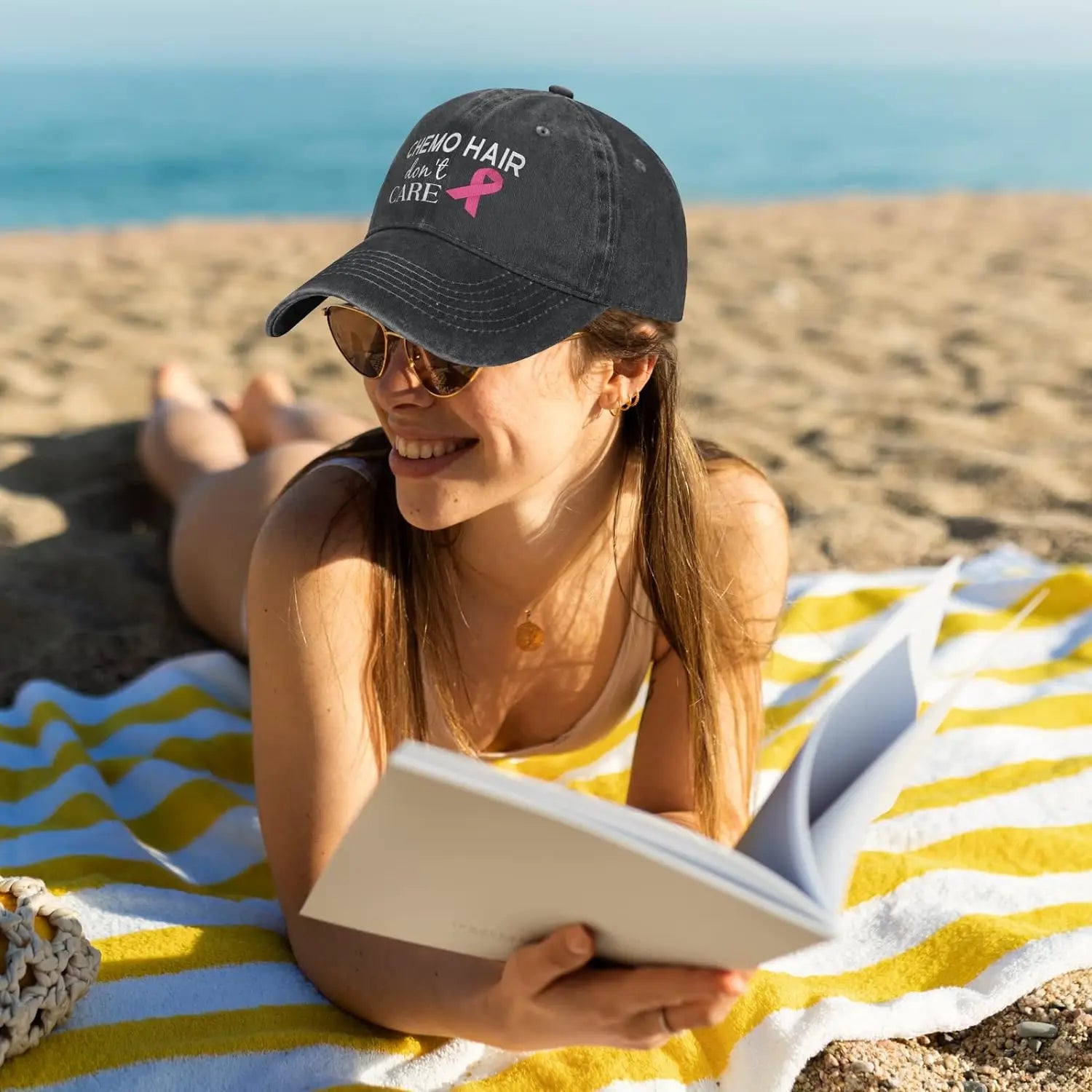 Fxbwhtey 'Chemo Hair Don't Care' Baseball Cap - Adjustable Washed Cotton Pink Ribbon Hat For Men & Women