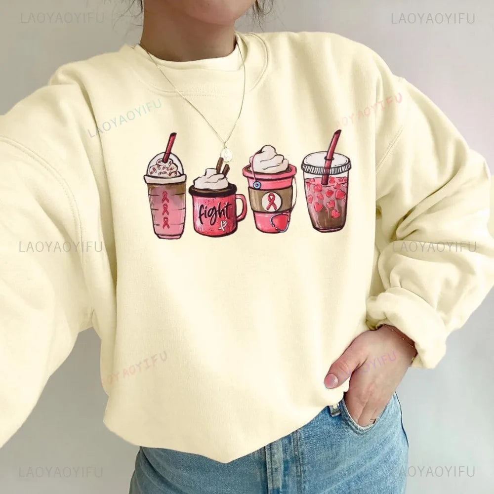 Breast Cancer Sweatshirt Women Cancer Awareness Shirt Pink Ribbon Sweatshirt Cancer Fight Oversized Pullover Tops