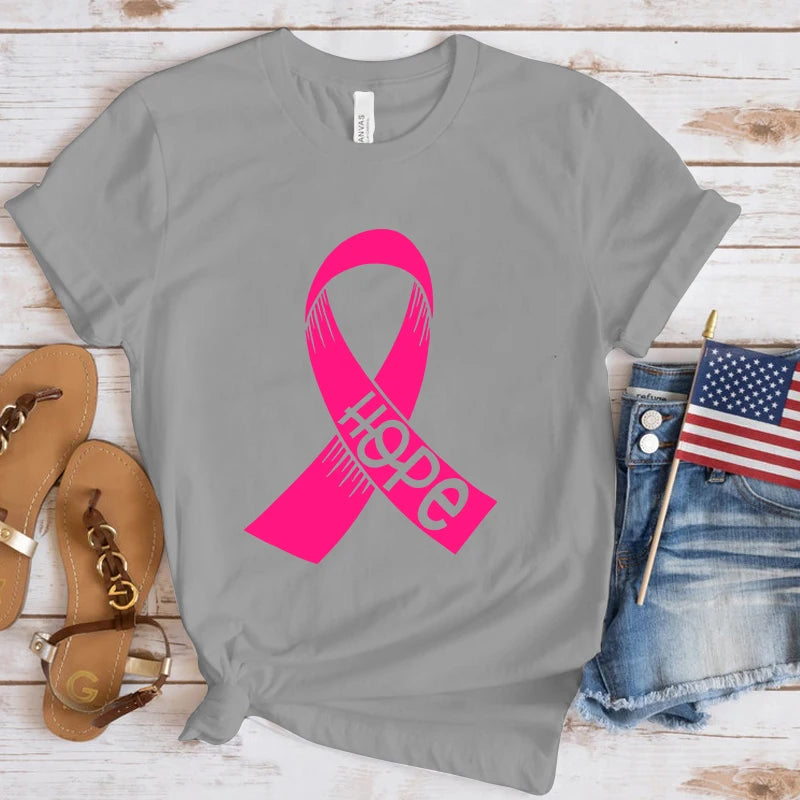 Breast Cancer Awareness Hope Print Short Sleeve T Shirts Women Shirts Summer Short Sleeved Male T-Shirts Comfy Soft Shirts Loose