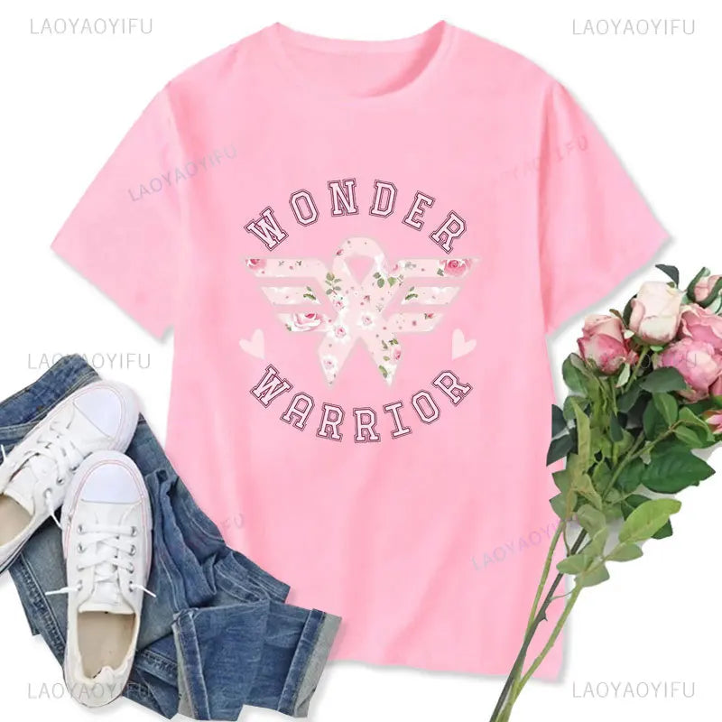 Funny in October We Wear Pink Graphic T Shirts Coquette Pink Breast Cancer Awareness Women T-shirt Wonder Warrior Fighter Tees