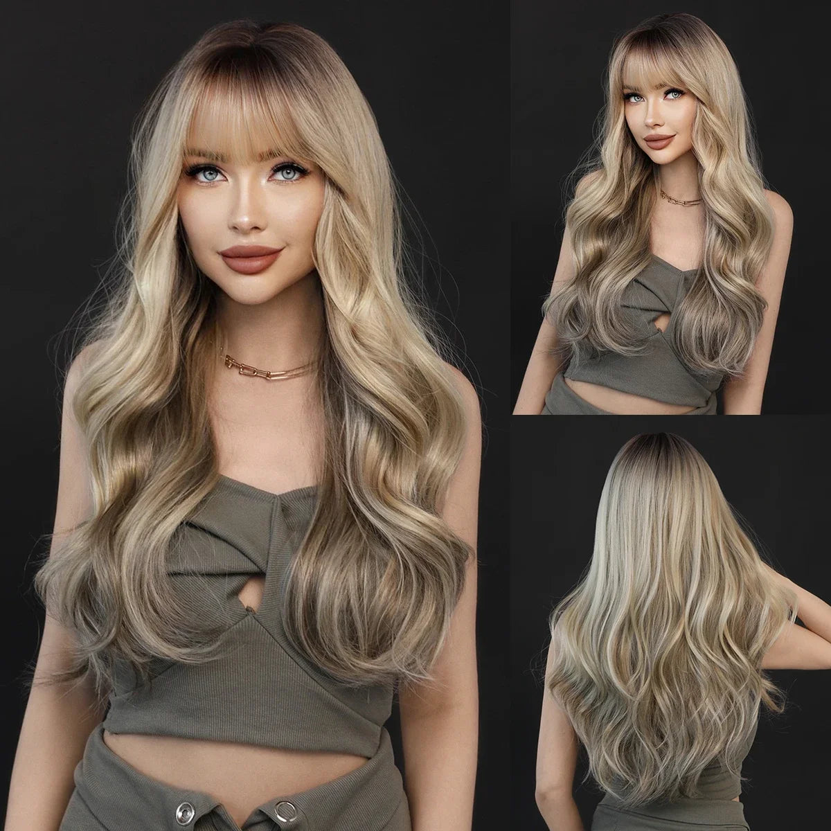 the GODDESS - Long Wavy Grey Purple Wig for Women, Cosplay Daily Party Overhead Dyeing Wavy Synthetic Heat-Resistant Wigs
