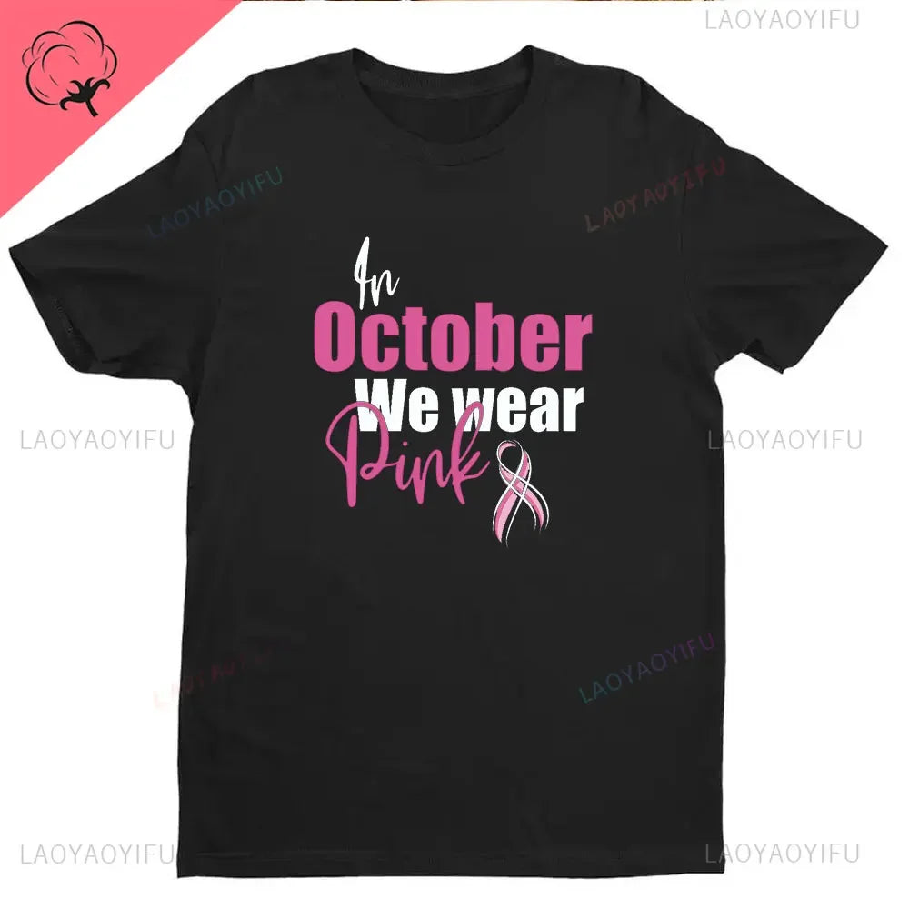 Ribbon Print Breast Cancer Awareness Shirts Cancer Survivor Shirt Pink Ribbon Shirt Breast Cancer Awareness Gift Tees Cotton Tee