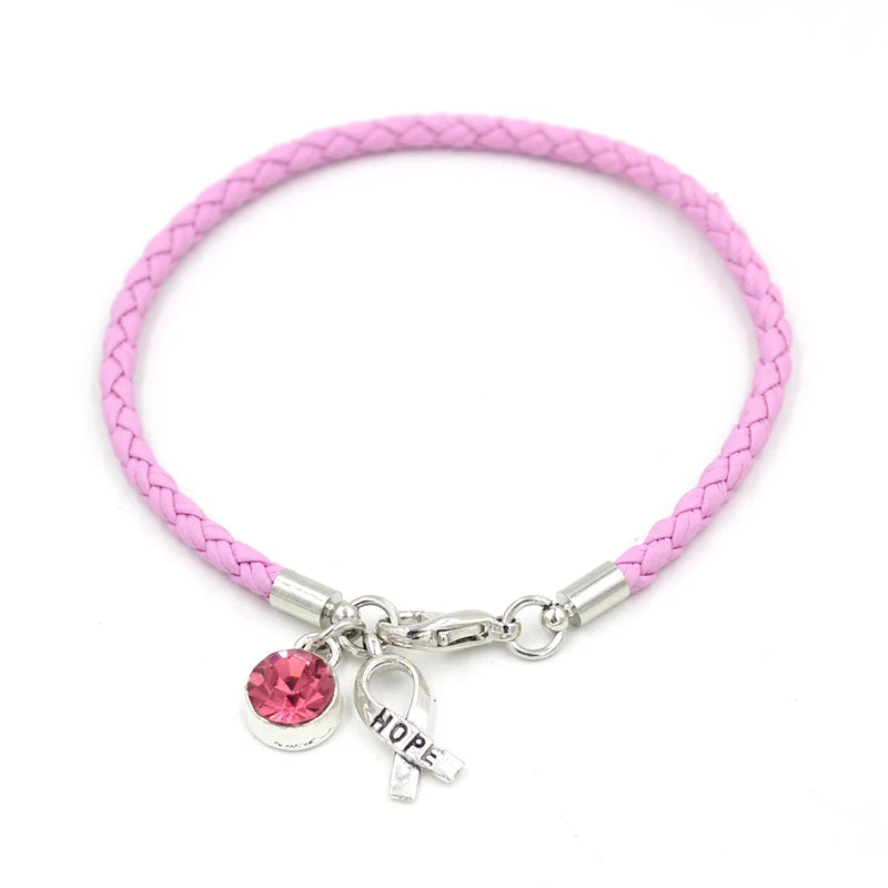 the HOPE FLOATS - New Arrival Breast Cancer Awareness Bracelet Jewelry, Pink Leather Hope Ribbon Charm Bracelets for Cancer Foundation Gift