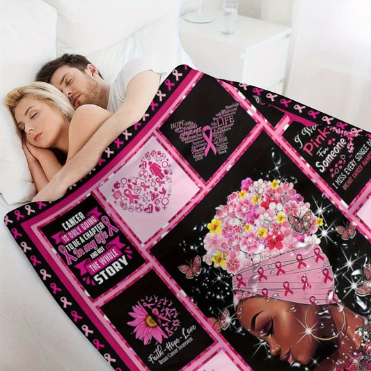 Breast Cancer Awareness Throw Blanket Ultra Soft Cozy Flannel Blanket for Bed, Sofa Living Room Perfect Gift for Women, Breast