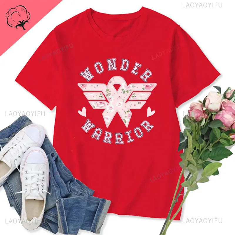 Funny in October We Wear Pink Graphic T Shirts Coquette Pink Breast Cancer Awareness Women T-shirt Wonder Warrior Fighter Tees
