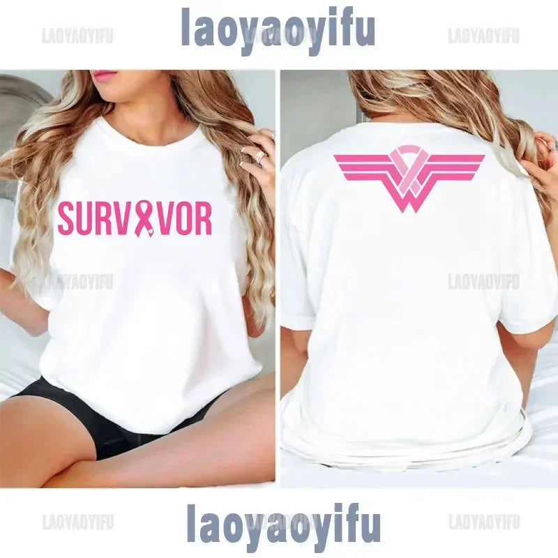 Pink Ribbon Woman Tshirt  Breast Cancer Awareness Go Pink for October Inspirational Quote FIGHT Survivor Gifts Graphic T Shirts