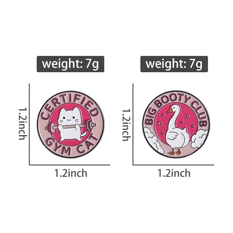 the PINK LADY - Cartoon Pink Cat Enamel Pins Custom Certified GYM Cat, Big Booty Club Brooch Cute Spray Rainbow Doughnut Lapel Badges Jewelry