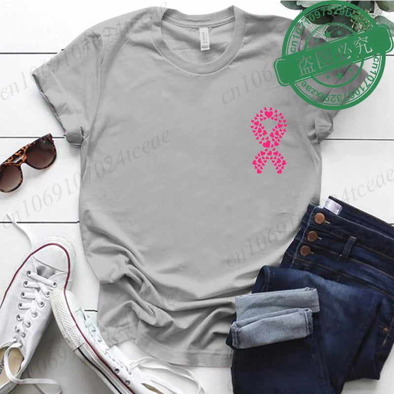 Breast Cancer Awareness Printed Women T-shirt Short Sleeve Pink Clothes Tops Breast Cancer Survivor Tee Shirt Clothing for Woman