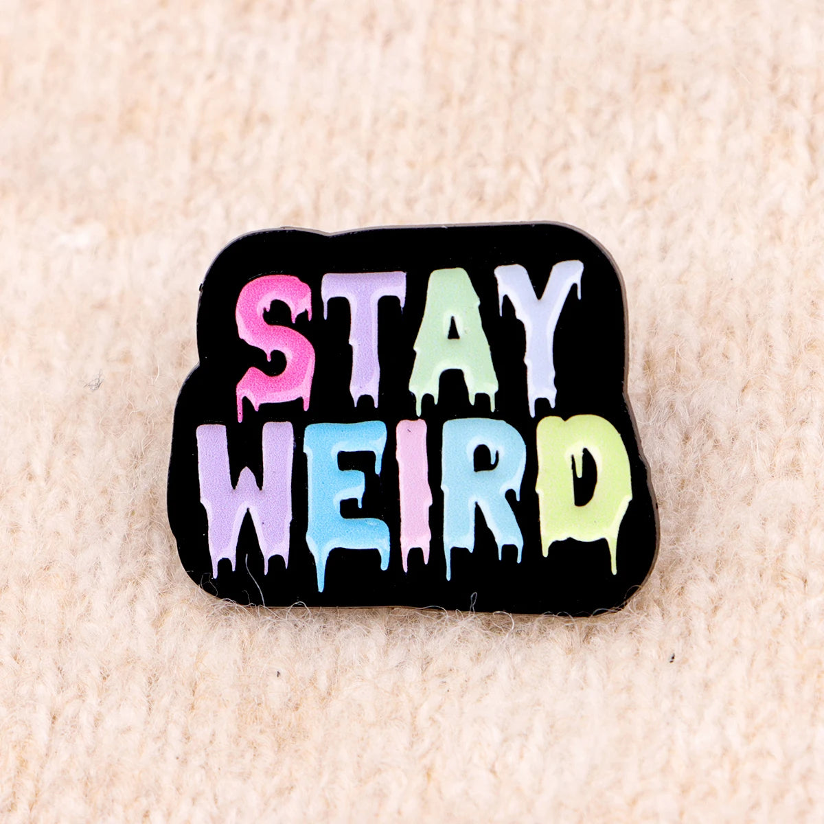 the STAY WEIRD - Phrase 'STAY WEIRD' Enamel Pin, Funny Quotes Brooch Lapel Pin Badge, Clothing Accessories Fashion Jewelry Gifts