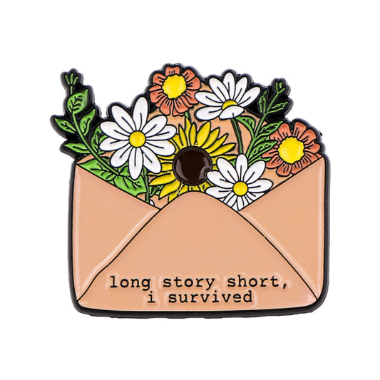 the LONG STORY - Inspiration Enamel Pin, Flowers Envelope Brooch Pin, Lapel Pins Badge Clothing Accessories Gift