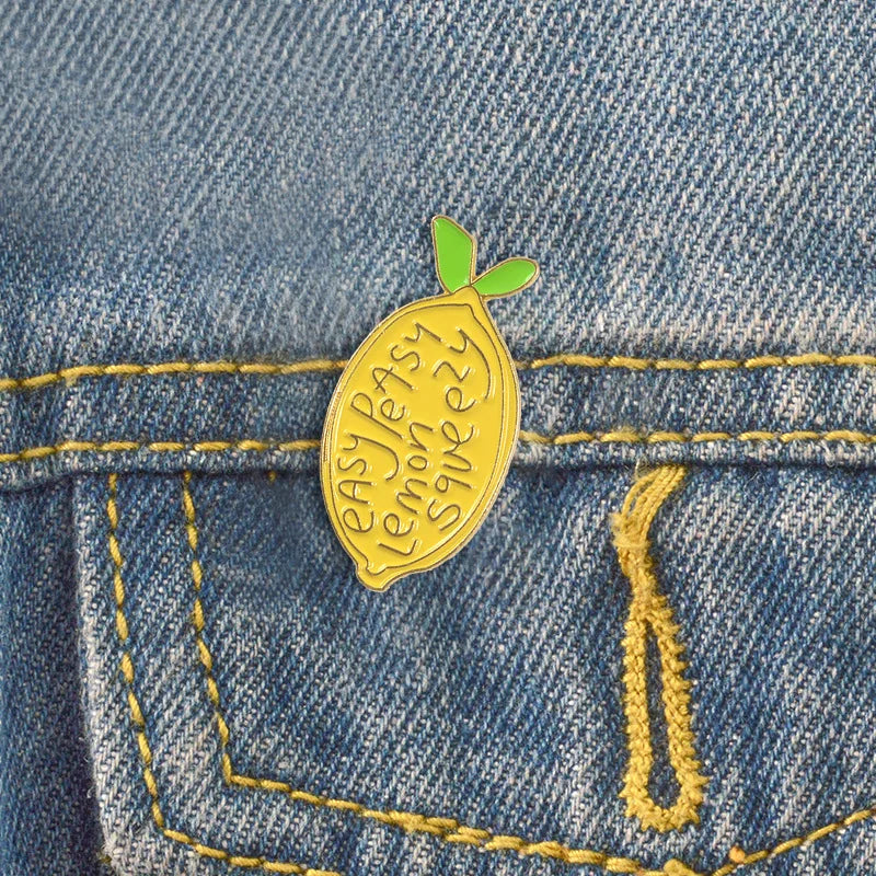 the LEMON SQUEEZY - Yellow Lemon Fruit Cute Kawaii Brooch, Simple Design Brooch Badge Bag/Clothing Accessories Pin