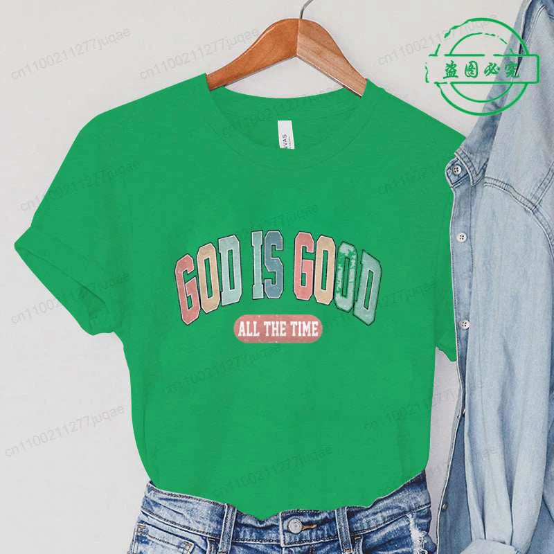 the GOD IS GOOD - God Is Good All the Time Print T-Shirts, Women Summer T Shirt Bible Verse Funny Tops Tee, Christian Jesus Female Casual Clothing