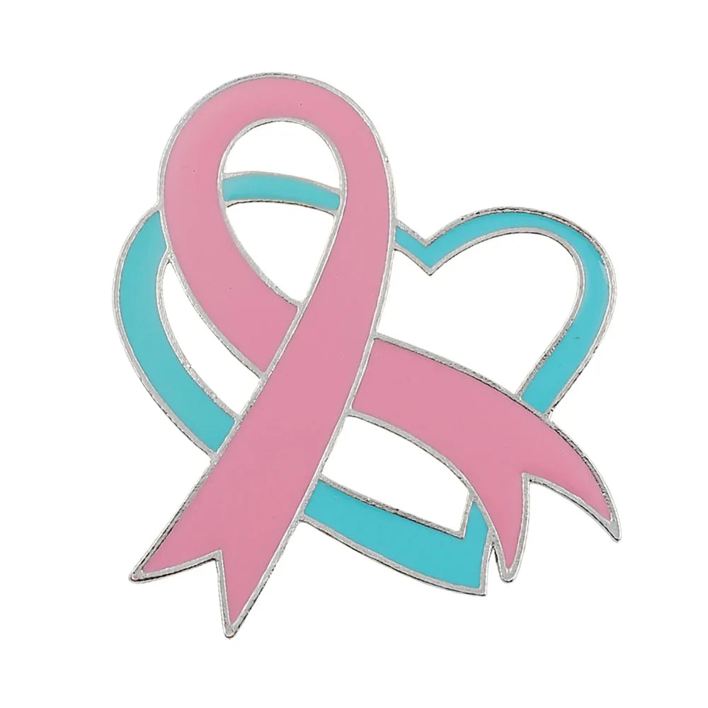 Heart Trendy Brooches Fashion Oil Painting Breast Cancer Awareness Pink Ribbon