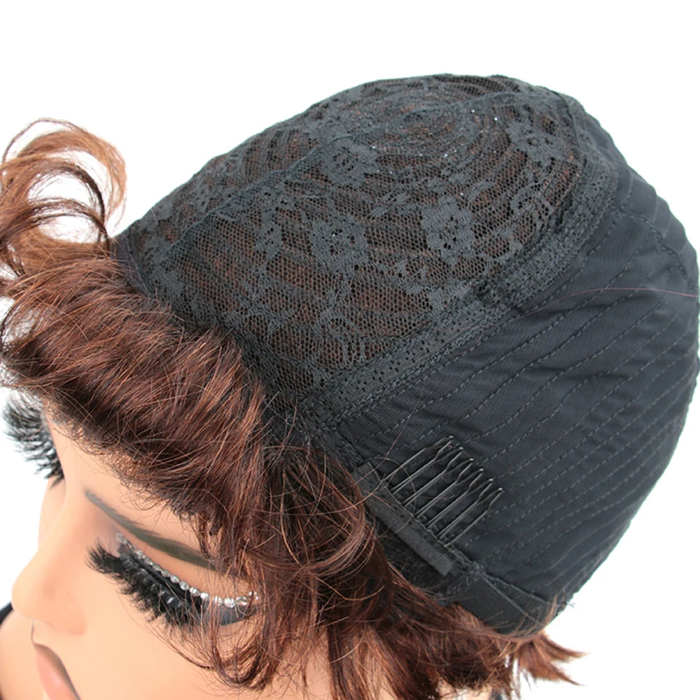 the PIXIE - Short Pixie Cut Wig, Human Hair for Women, Machine Made Wigs with Bangs, Colored Brazilian Wig Human Hair Wigs