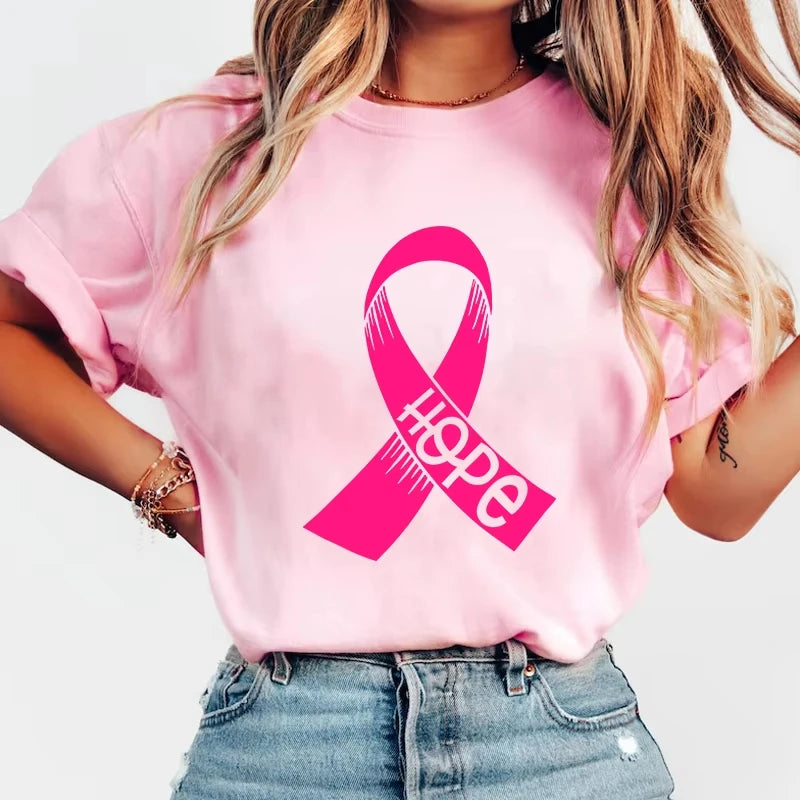 Breast Cancer Awareness Hope Print Short Sleeve T Shirts Women Shirts Summer Short Sleeved Male T-Shirts Comfy Soft Shirts Loose
