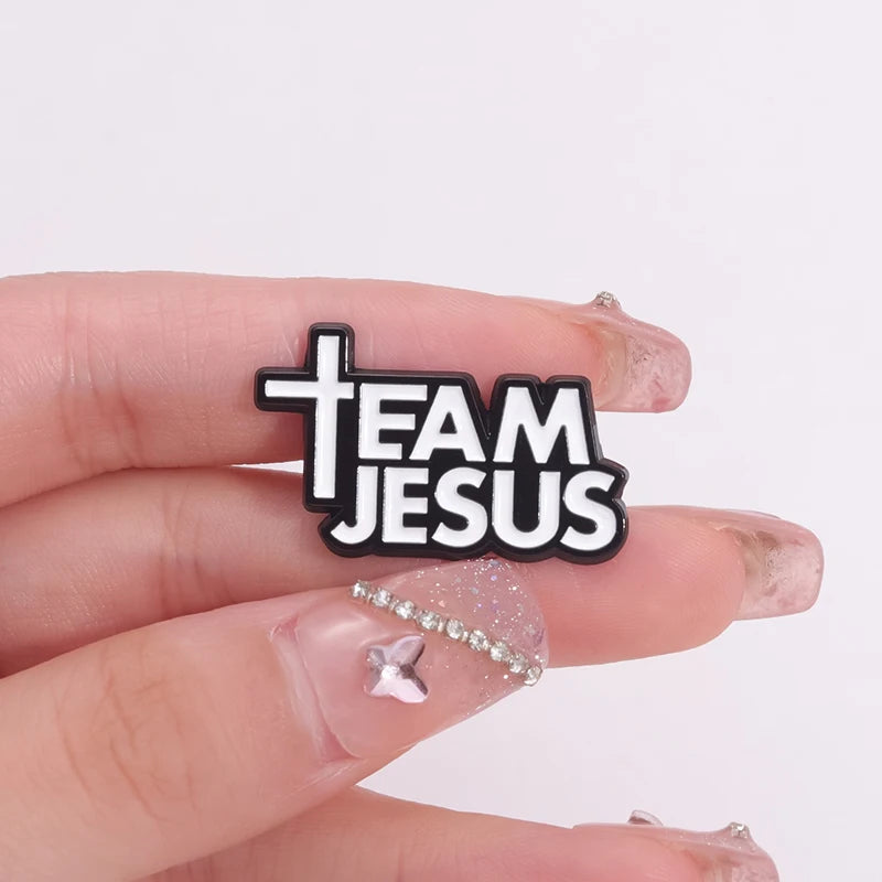 the TEAM JESUS - Jesus Team Cross Enamel Pin, Christianity Metal Brooches Decorative Lapel Badge, Jewelry Accessories