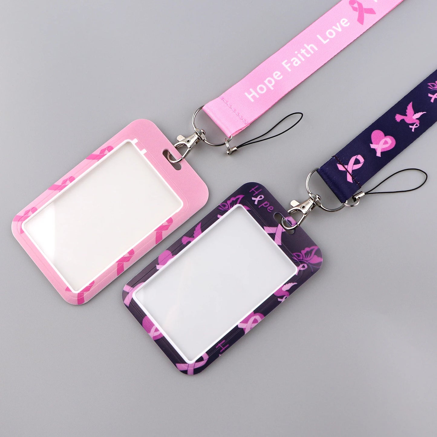 the LANYARD - Breast Cancer Awareness Symbols Card Holder Hope Faith Love Neck Strap Lanyards Keychain ID Credit Card Cover Hang Rope Lanyard